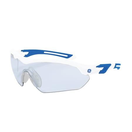 Ge Safety Glasses, Anti-Fog, Clear Lens, White/Blue Frame GE110CAF
